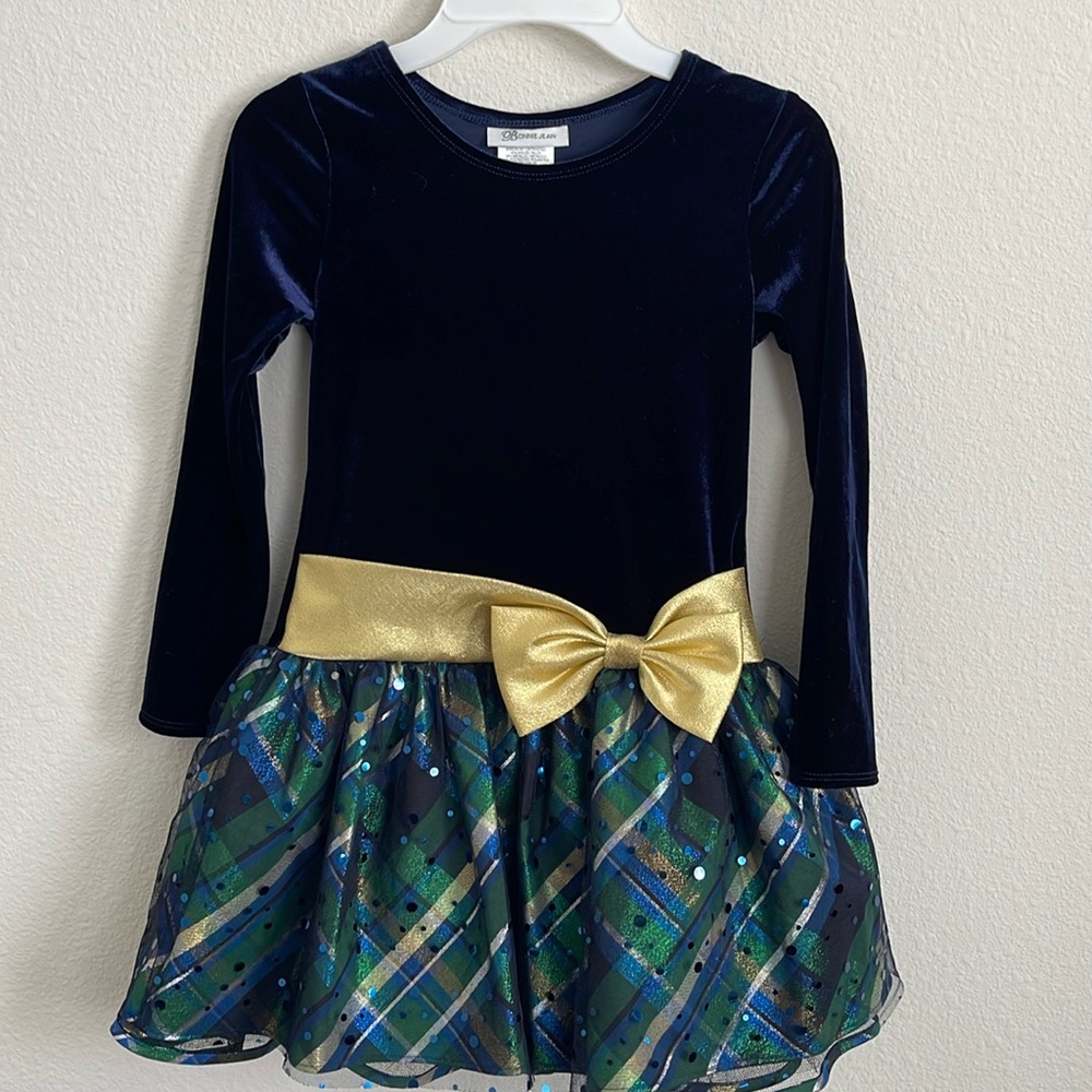 Bonnie Jean navy and gold size 7 girls dress
